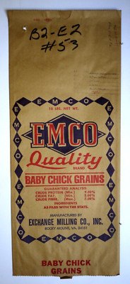 LARGE Vintage Paper Sack Bag, EMCO BABY CHICK GRAINS, EXCHANGE MILLING, VA  1990