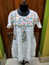 KURTA KURTI S 38" TUNIC 100 MALMAL COTTON TOP ETHNIC HANDMADE CHIKAN EMBROIDERY