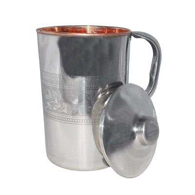 #ad Steel Copper Jug Pitcher Serving Water 1500ml Ayurveda Health Benefit Restaurant $58.16