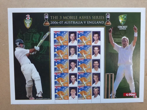 2006/07 ASHES SERIES AUSTRALIAN TEST TEAM PERSONALISED STAMP SHEET MINT