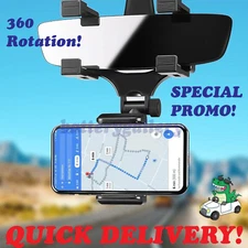 360° Car Rearview Mirror Rotation Adjustable Phone Holder Mount Multifunction