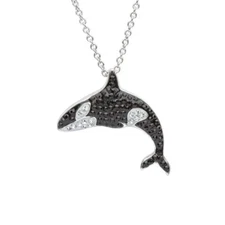 Orca Jeweled Aquatic Jewelry Silvery Fishing Sea Fish Whale Pendant Necklace