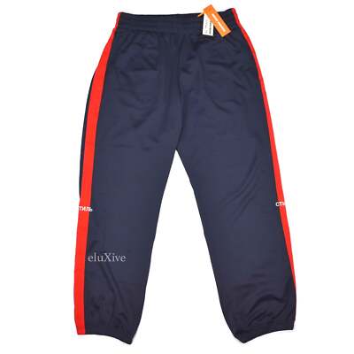 NWT $395 Heron Preston Navy Side Stripe Russian Logo Track Pants