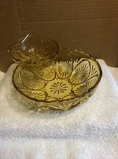 Vintage Amber Color Glass Chip And Dip Bowl Set