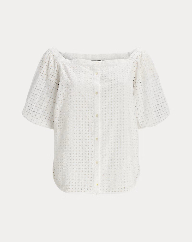 NWT Women's Lauren Ralph Lauren Off Shoulder Eyelet Blouse Shirt