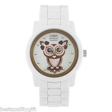 NEW-SPROUT WHITE CORN RESIN BRACELET+DIAMOND ACCENTED OWL DIAL WATCH SC/5000MPWT