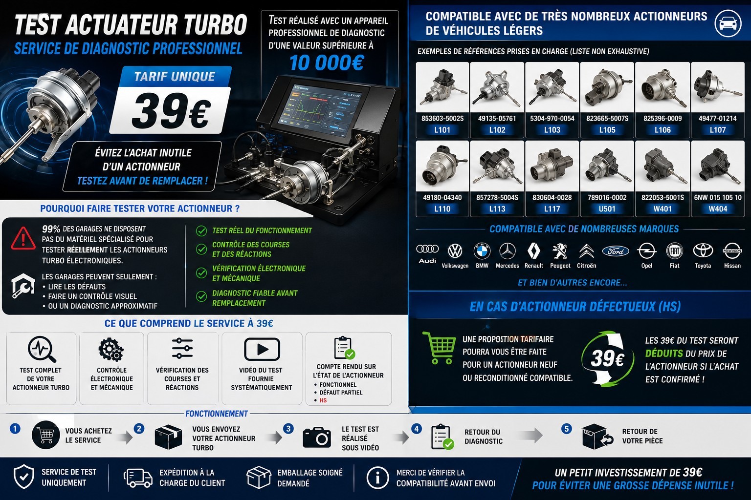 Test actuateur turbo électronique pour calibrage après remplacement