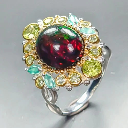 Top AA+ 3 ct+ Natural Black Opal Ring 925 Sterling Silver Size 7 /R461598