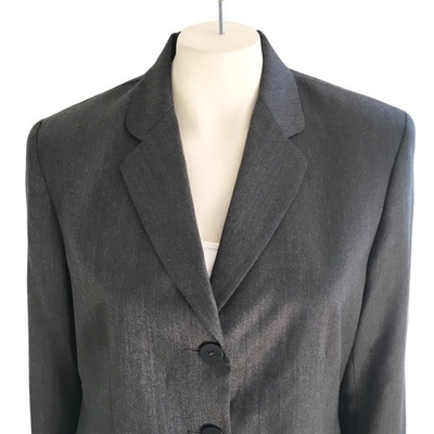 #ad NWT Vintage CHELSEA CAMBELL 100% Wool 3 Button Blazer in Charcoal Gray WOMENS 12 $43.95