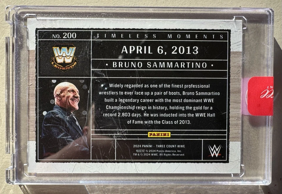 2024 Panini Three Count WWE Legends Bruno Sammartino #134 Red /25 Still Sealed! - Image 2 of 2
