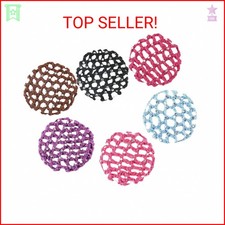6PCS Crochet Bun Cover Snood Hair Net Rhinestone Decor Colorful Knit Mesh Fabric