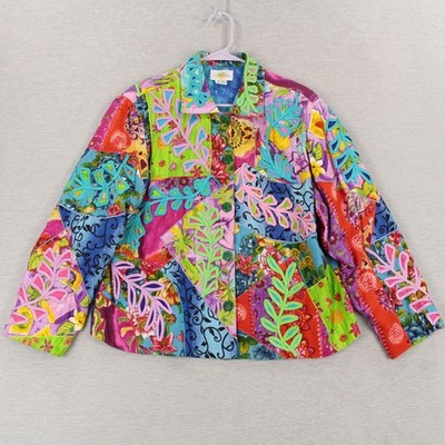 Sandy Starkman Jacket Womens Size Large Floral Patchwork Button Up Rayon