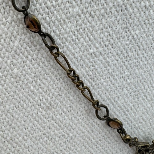 Vtg Kenny Ma Necklace Floral Bronze Tone Faux Champagne Topaz San Francisco 16" - Picture 15 of 19