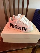 Alexander McQueen White Black Lace Up Sneakers Logo US Size 38 New with Box