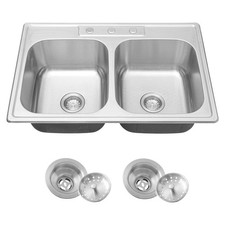 33x22-Inch Drop-in Stainless Steel 50/50 Double Bowl Kitchen Sink with Strainer,