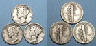 SILVER! SILVER! SILVER! 1936 43 44-S MERCURY DIMES LOT 3 COINS #MX9-17