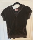 Juicy Couture Y2K Brown Velour Hoodie Zip Top L Queen of Stuff Graphic J Pull