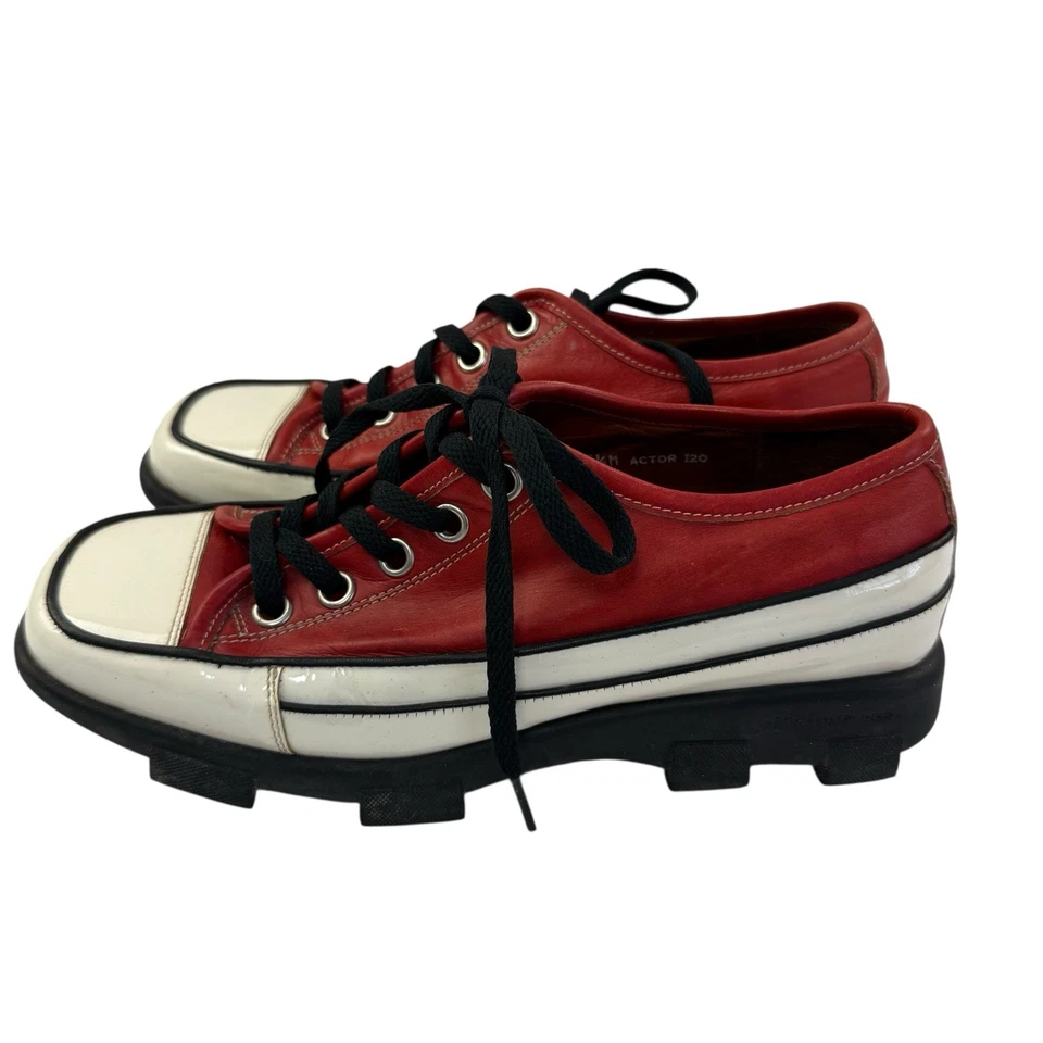Donald Pliner Actor Red Leather Trainers Size 7.5M 9.5 US Chucks Shoes Patent - Image 2 of 4
