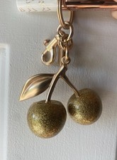 Bag Charm Sparkly Golden Glitter Cherry Keychain Purse Charm NWOT