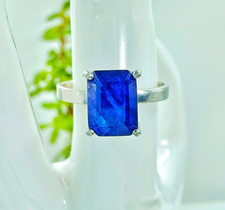 Natural Blue Sapphire Ring 925 Silver Birthstone Emerald Cut Ring Gifts for her