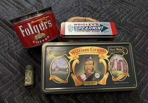 Group of Vintage Folgers Coffee, Doan's Pills & Extras Metal Tin Cans