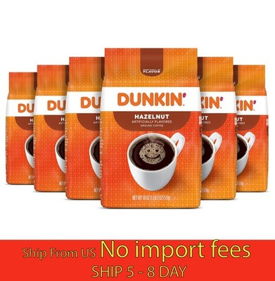 (6 Pack) Dunkin Hazelnut Ground Coffee 18oz...(wa)