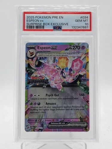 ESPEON EX 2025 POKEMON PRISMATIC EVOLUTIONS SURPRISE BOX #034/131 PSA 10 Q0895
