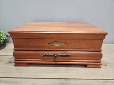 Vintage Pacific Silver Cloth Flatware Chest Storage Case Box Wood With Drawer