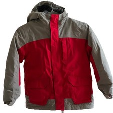 Lands End Kids Squall Jacket Sz Medium 5-6 Red Gray Colorblock Hooded Winter