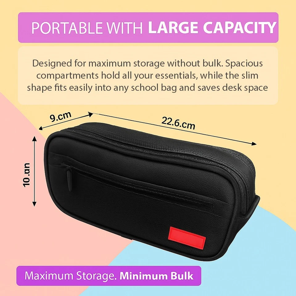Black Pencil Case Large Capacity Durable Zip Pouch School Stationery Organiser - Image 3 of 4