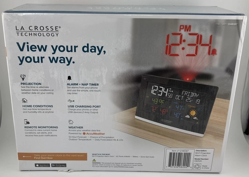 La Crosse C82929 Wi-Fi Proyección Reloj Despertador Estación Meteorológica Cargador USB NUEVO Foto 2 de 4