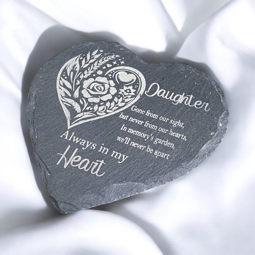 Memorial plaque Slate heart Remembrance stone Cross plaque Rose memorial Grave - Picture 88 of 90