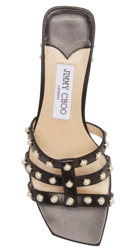 Jimmy Choo Hazal 45 Imitation Pearl Studs Cage Sandal Slides Black 36.5 6.5 - Picture 21 of 23