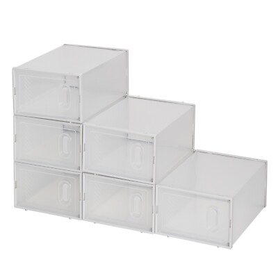 Shoe Storage Boxes 6 Pack Clear Plastic Stackable - White | eBay