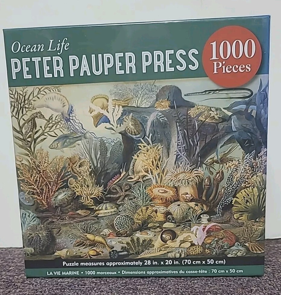 Peter Pauper Press Puzzle 1000 Pezzi – Incisione Antica Del Fondale Oceanico – Poster Incluso, Sfondo In Lino, 70x50 Cm
