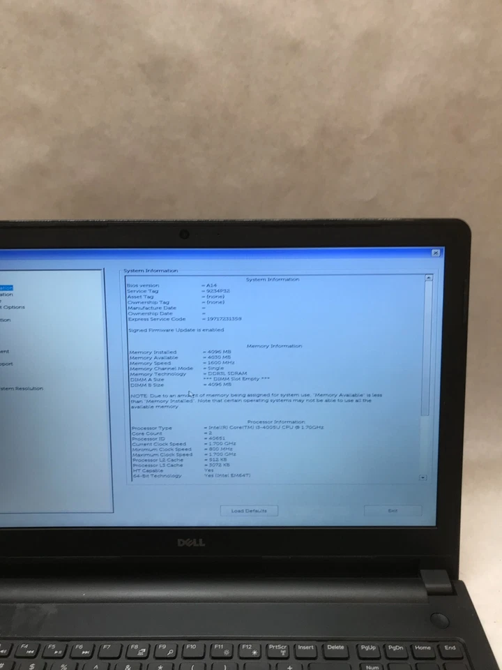 Dell Vostro 3558 15" Laptop Intel Core i3-4005U 1.7GHz 4GB RAM NO HDD/OS - - DW - Image 2 of 4