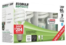 NEW Feit ESL13t/4 PACK (4) SOFT WHITE SPIRAL Light Bulbs CFL 13w 900 lumen