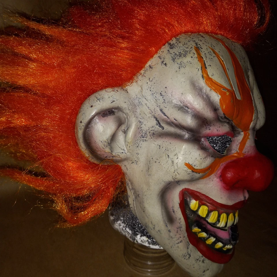 Adult Halloween Clown Mask Latex Horror Orange Hair Flame Eyes Scary Party - Image 3 of 4