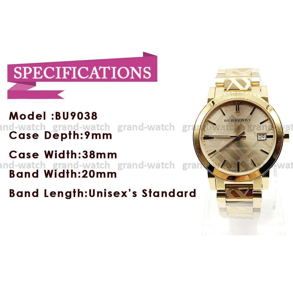 Burberry BU9038 Gold Check Stamped Gold Plated Stainless Steel
