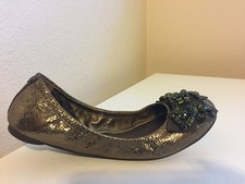 NEW 250 Tory Burch AZALEA Jeweled Bow Flats Metallic Gold Olive Shoes Sz 8 M
