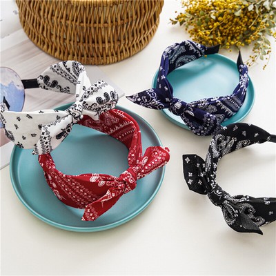 Retro Women Cross Knot Hair Hoop Headband Boho Tie Dye Print  display picture 1