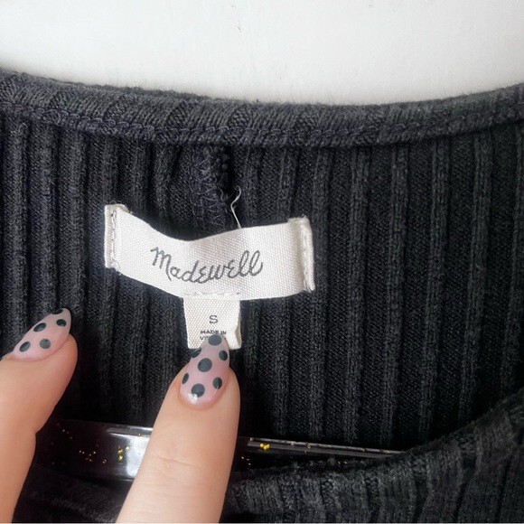 Madewell Black Button-Front Ribbed Mini Dress S - image 4