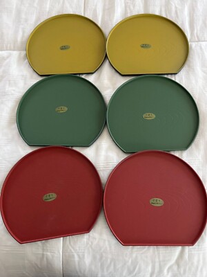 Vtg Japanese 1990's Gold Daiso Set Of 6 Half Moon Urethane Trays 20.5 cm Mustard