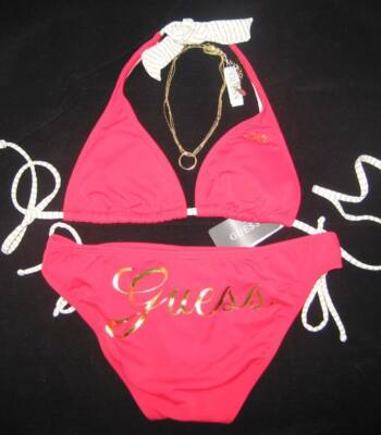 Maillot De Bain 2 Pièces Guess 'Guessified' Noir Logo Feuille D'or - Taille XS - Neuf Avec étiquettes