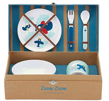 Reed  Barton Child Airplane 5 PC Place Set Melamine Picnic Gift Box Zoom NEW