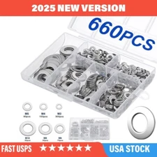 660PCS 304 Stainless Steel Washers Flat Washer Assortment Set Kit 6 Sizes