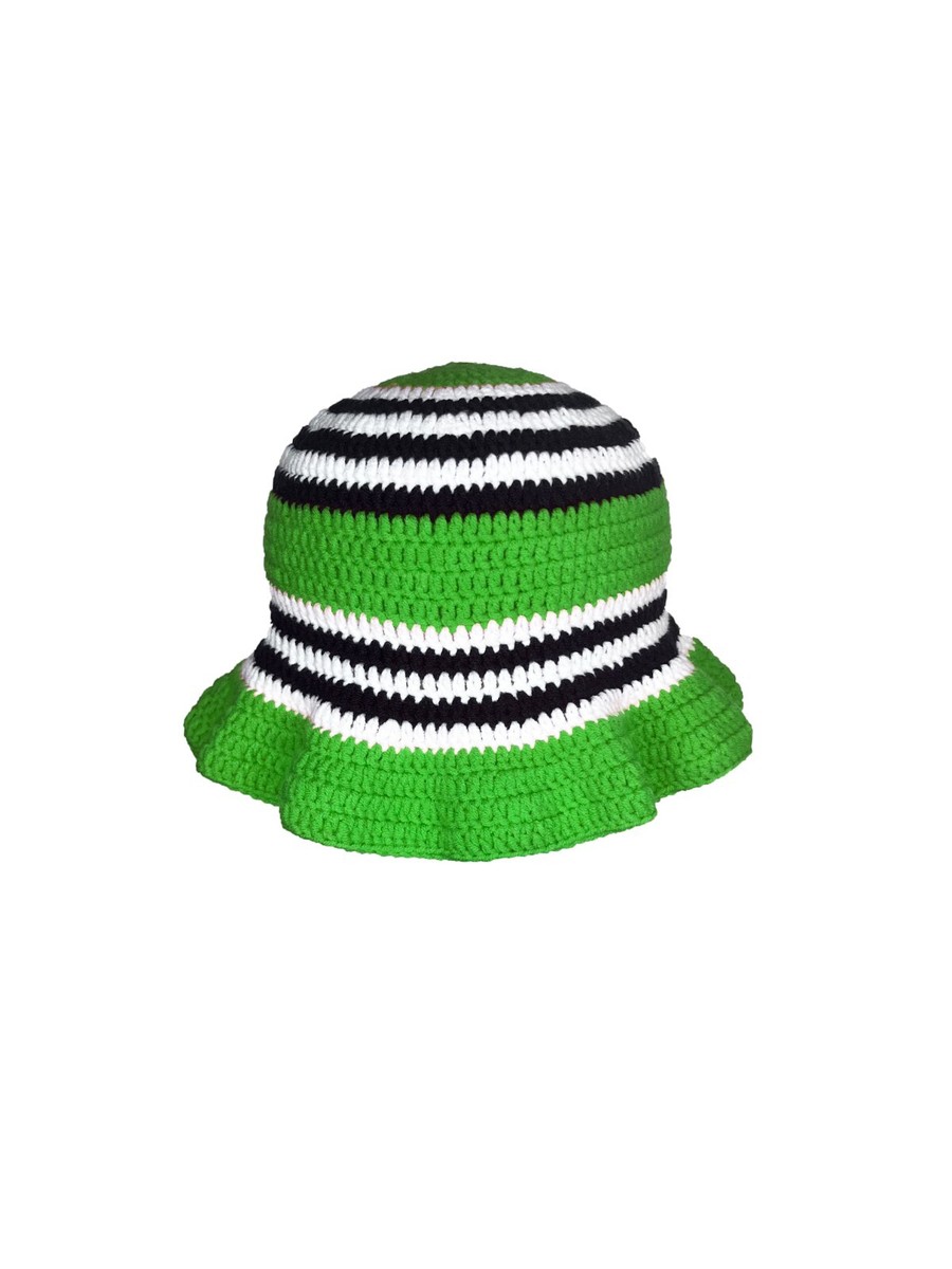 Striped Crochet Bucket Green And White Striped Bucket Hat Crochet