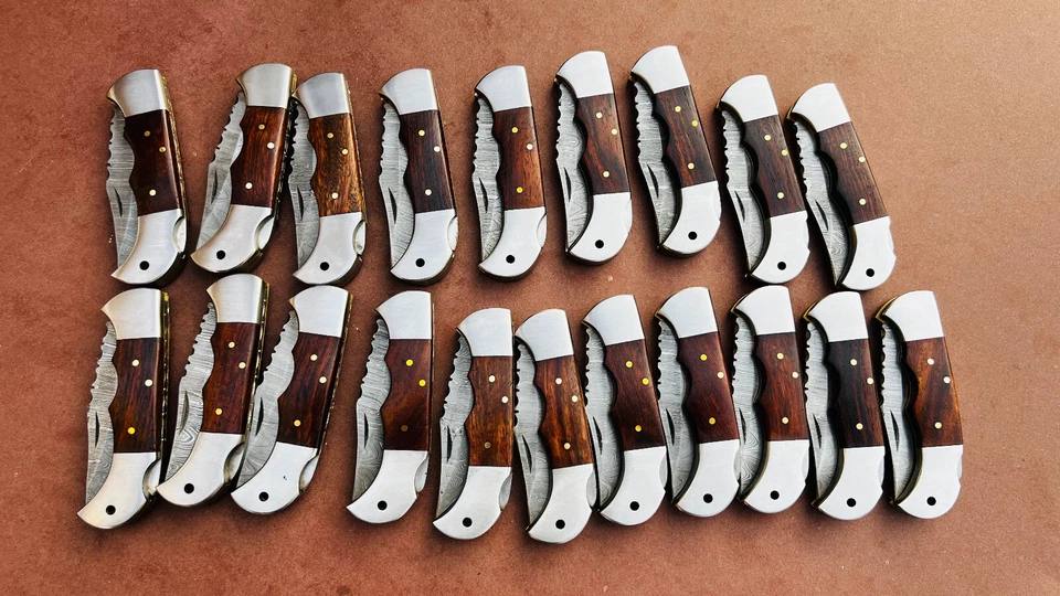 Lot of 20 PCS Damascus handmade Back Lock Folding Pocket knife camping Hunting - Image 4 of 4