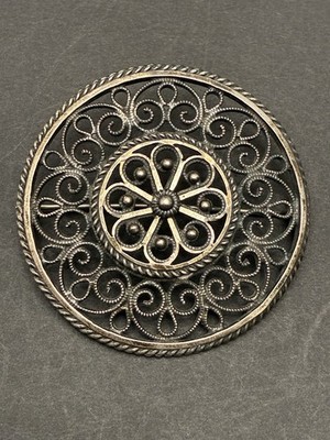 Norwegian 925S Sølje-style Filigree Brooch Worn with Bunad