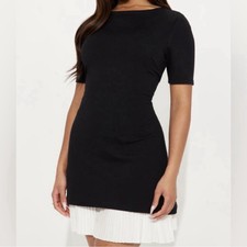 NWT fashion nova black white bea pleated short sleeve a line mini dress